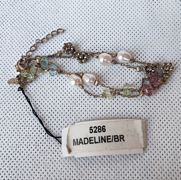 Premier Designs Brand Dual Chain Bracelet Gold Tone Glass Pearls Punk Green NWT - Picture 6 of 9